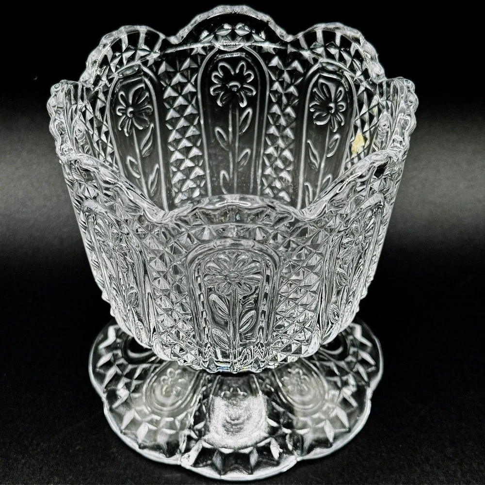 Vintage Avon Fostoria Daisy Diamond Point Footed Candy Dish Vase Candle Holder